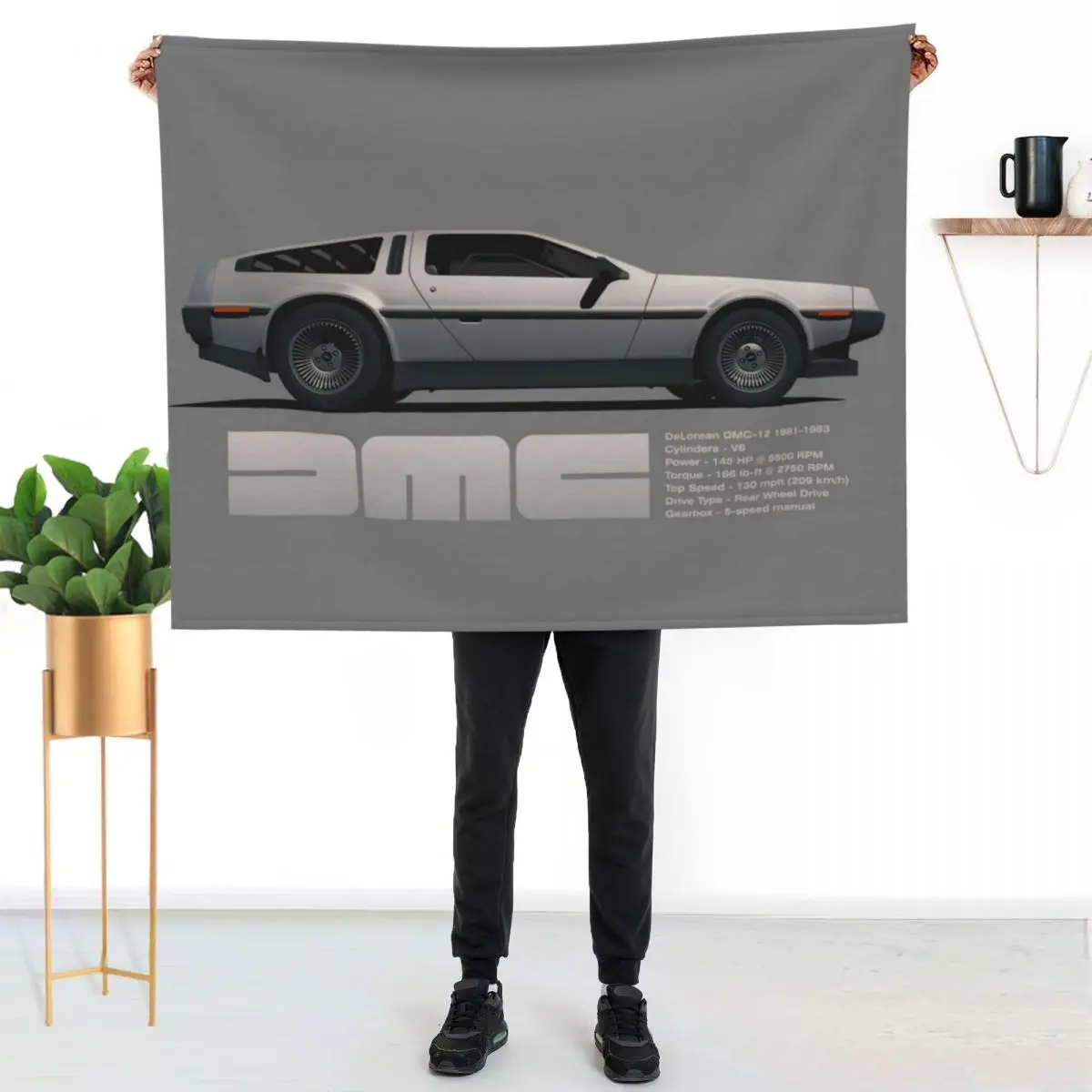 DeLorean DMC-12 cartoon retro style car side view with specs Throw Blanket anime decorative Summer Warm Blankets