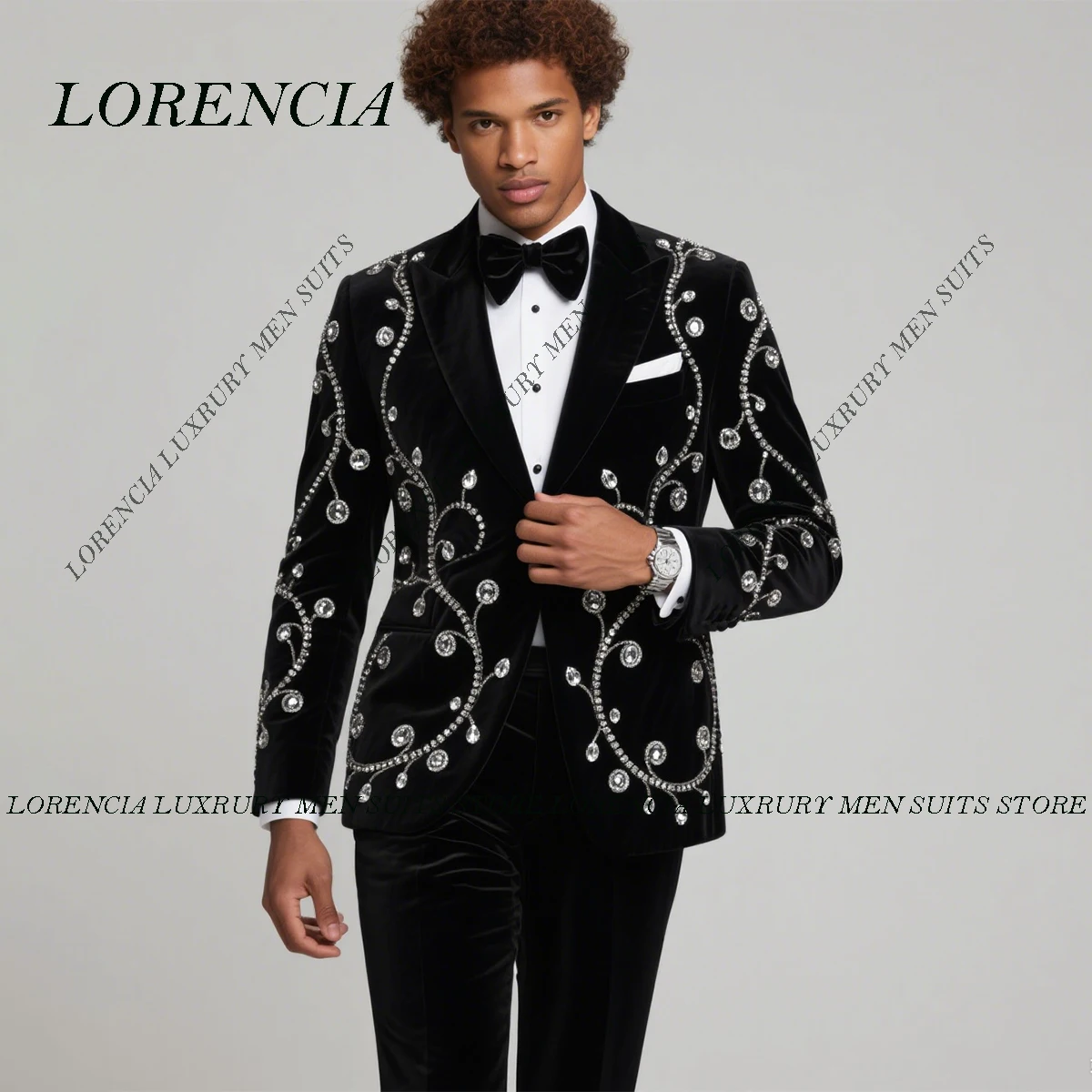

Customized Glitter Crystals Beaded Tuxedos Men Suit Slim Fit Wedding Male Ropa Hombre 2 Piece Sets Groom Groom Party Blazer