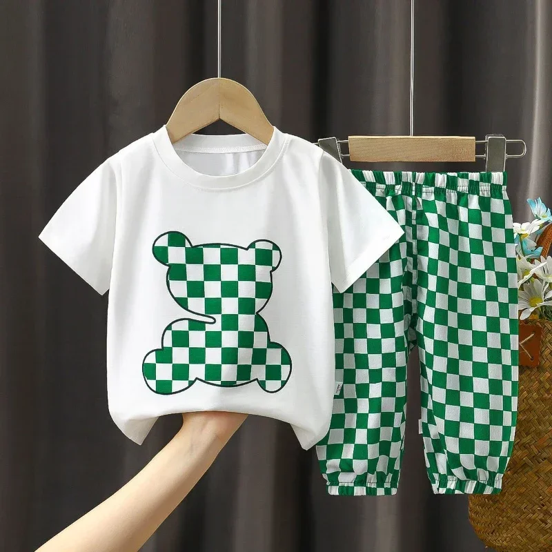 New Summer Kids Clothing Sets Baby Boys Girl Cotton Short Sleeve T-Shirt + Trousers 2pcs Tracksuits Child Cartoon Casual Wear