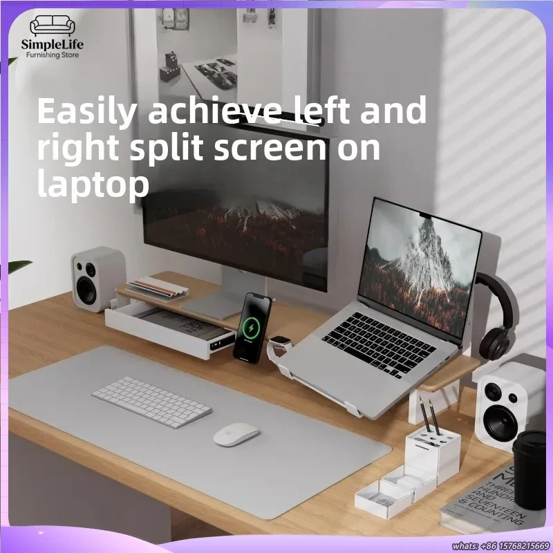 モダンな無垢材モニタースタンドライザーモジュラーコンピュータデスクオーガナイザー人間工学に基づいたホームオフィスデスクワークステーション調節可能