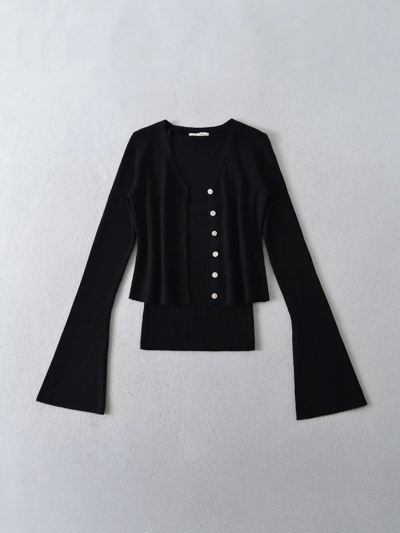 

Slim Fit Long Sve Knitted Cardigan Vest Two Piece Set Women's Outerwear Casual Soft Sle Autumn Winter Faion Design