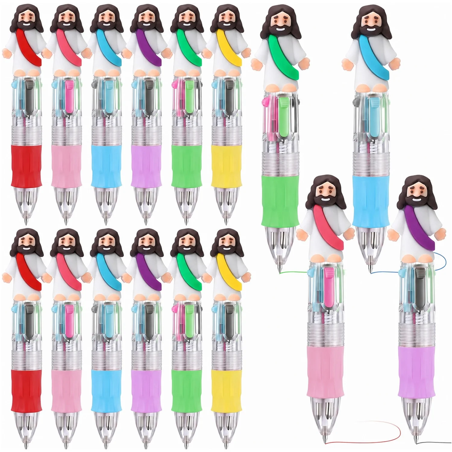 12 Pcs Little Jesus 4-in-1 Multicolor Ballpoint Pens Cute Christian-themed Gift For Church Bible School Baptisms Christmas Party