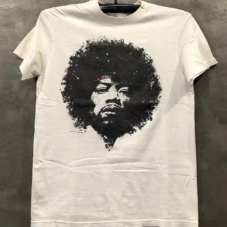 Jimi Hendrix Jimi Hendrix Retrato Beauty Tide Fried Street Camiseta vintage masculina e feminina de manga curta