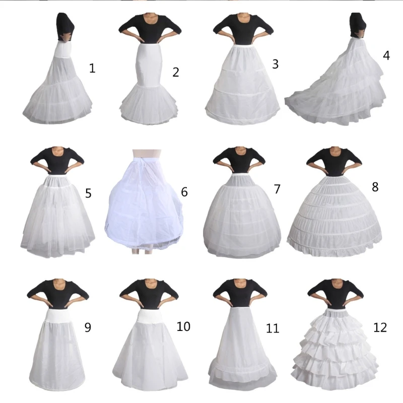 ZB91 Women's Crinoline Petticoat White Hoop Skirt Floor Length Ball Gown Slips Underskirt for Wedding Bridal Dress 12 Styles