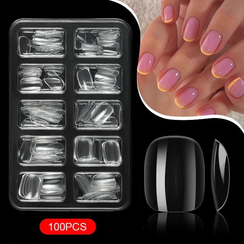 100 قطعة/صندوق واضح قصير مستدير الأظافر كاذبة الاكريليك الصحافة على الأظافر أظافر صناعية ماتي وهمية مسمار تلميح ل تمديد مانيكير أداة
