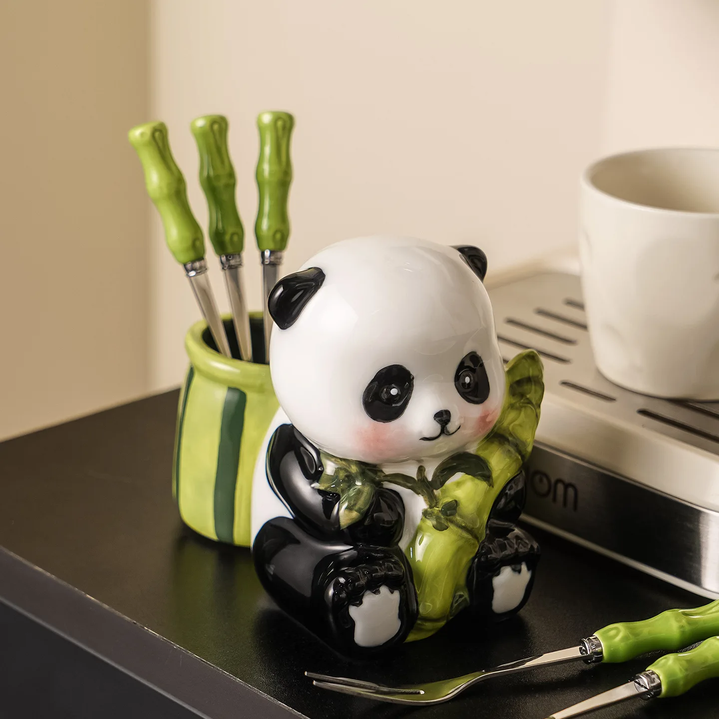 

Creative Panda Fruit Fork Storage Set Fun Dining Table Decoration Home Practical Panda Fruit Fork Storage Jar Ornament Supplies