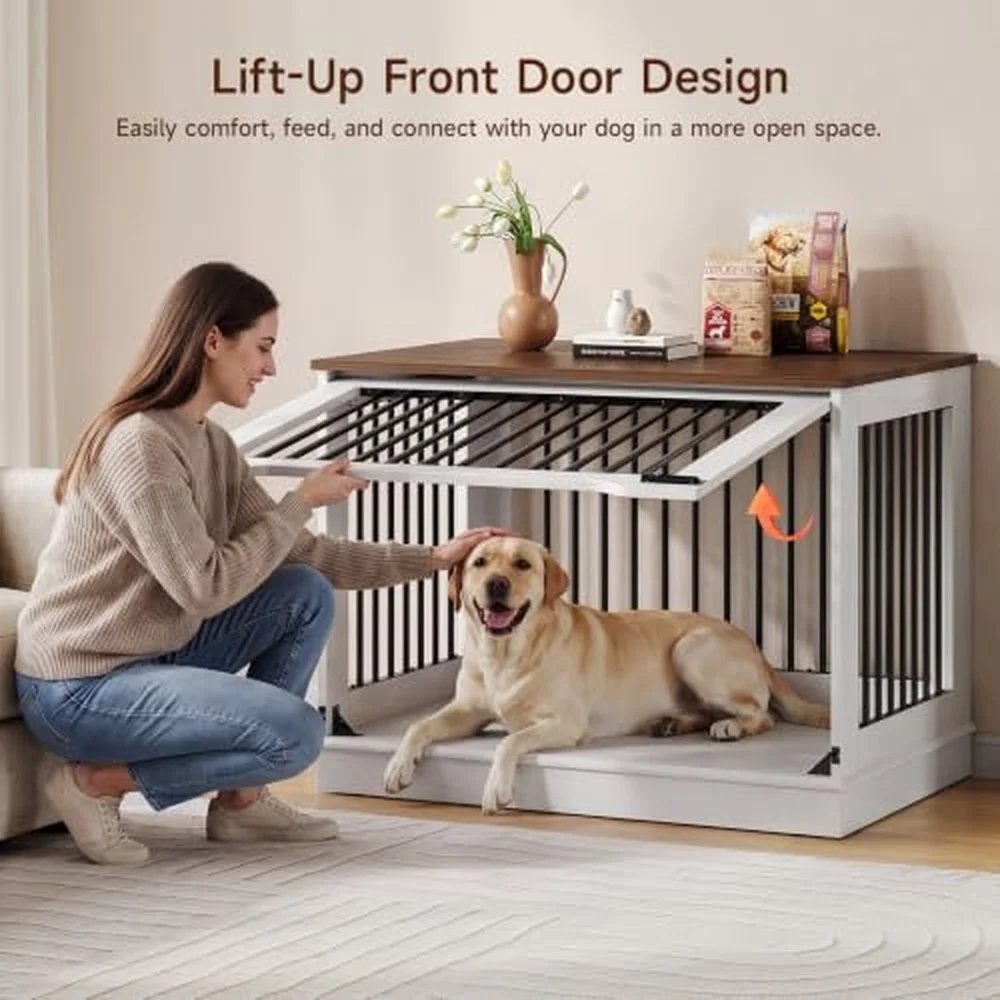 37 Inch Flip Up Door Dog Crate Furniture for Large Dogs