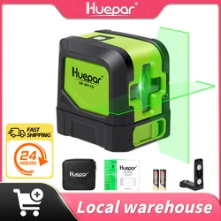 Huepar-Nivel láser de 2 líneas, 9011G, 3D, línea cruzada, autonivelante, Horizontal y Vertical, haz verde y rojo, con Base magnética