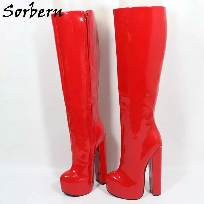 Sorbern 20Cm Block Heel Boots Women Knee High Invisible Platform Shoes Chunky Heeled Drags Custom Wide Calf Service Available