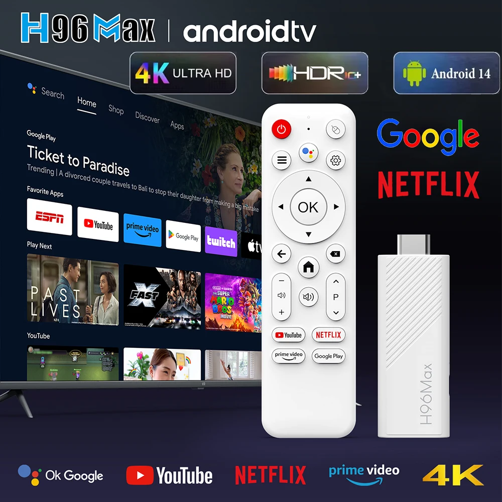 2024 Новый H96 MAX H313 Mini TV Stick Android 14 Smart TV Box Android14 2 ГБ 16 ГБ 8 ГБ Wi-Fi6 BT 4K HD Google Voice Media Player