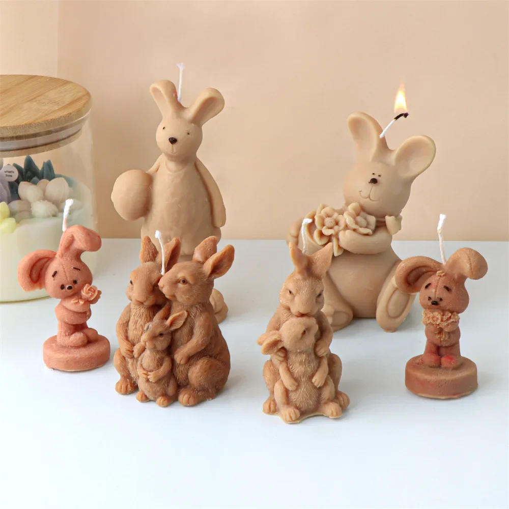 

Easter Bunny Family Silicone Candle Mold 3D Stereo Basketball Rabbit Aromatherapy Plaster Resin Molds Candle Making Supplies