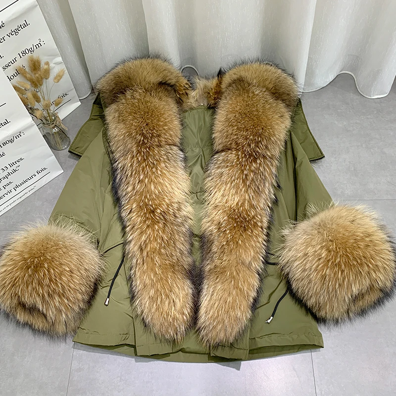 Luxury Womens Winter Coats Real Large Fox Fur Overcome Parkas New Female Long Angel Wings Down Liner Fox Fur Jackets Women