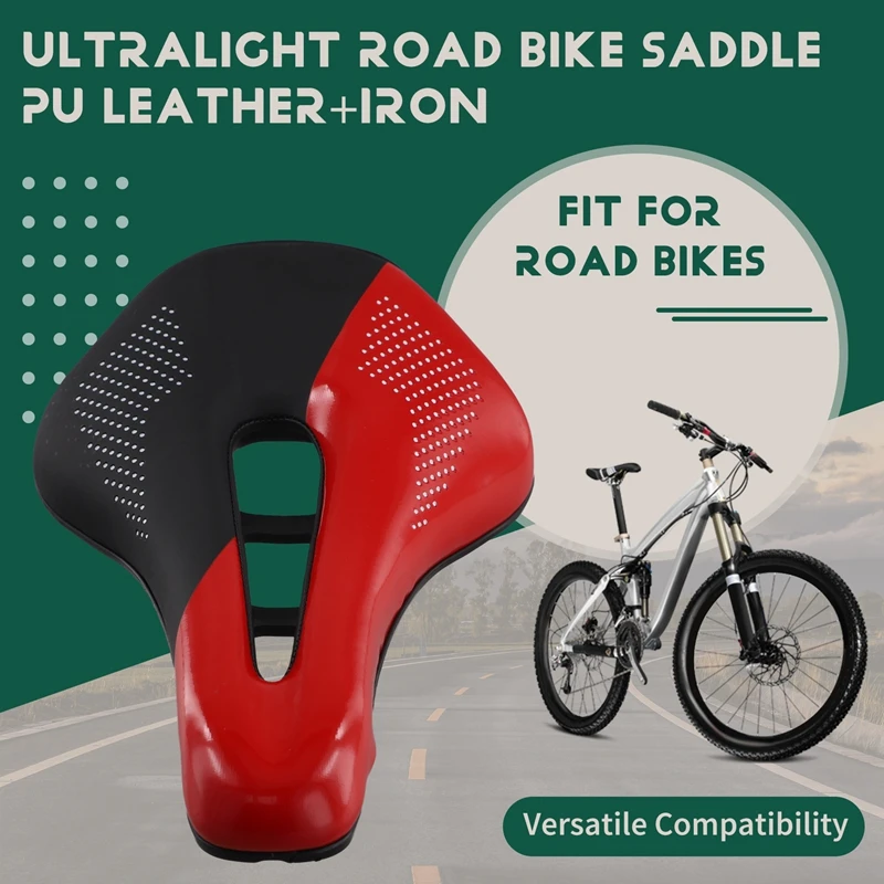 Ultralight Road Bike Saddle Short Nose Bicycle Seat PU Leather Hollow Prostatic Saddle Bicycle Parts