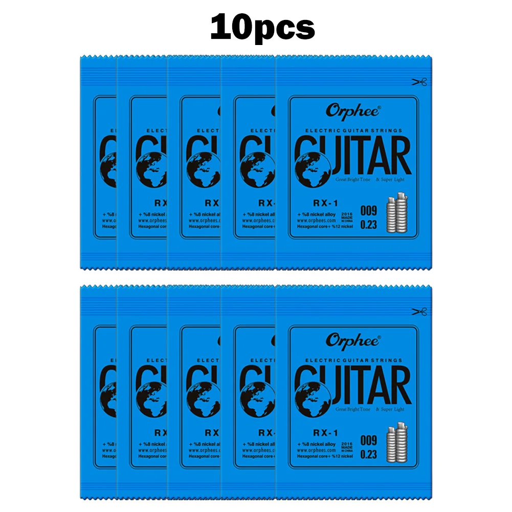 Orphee RX-1 Reemplazo de cuerda única para guitarra eléctrica 1.a cuerda electrónica (.009) 10 piezas Accesorios de tensión súper ligera de aleación de níquel