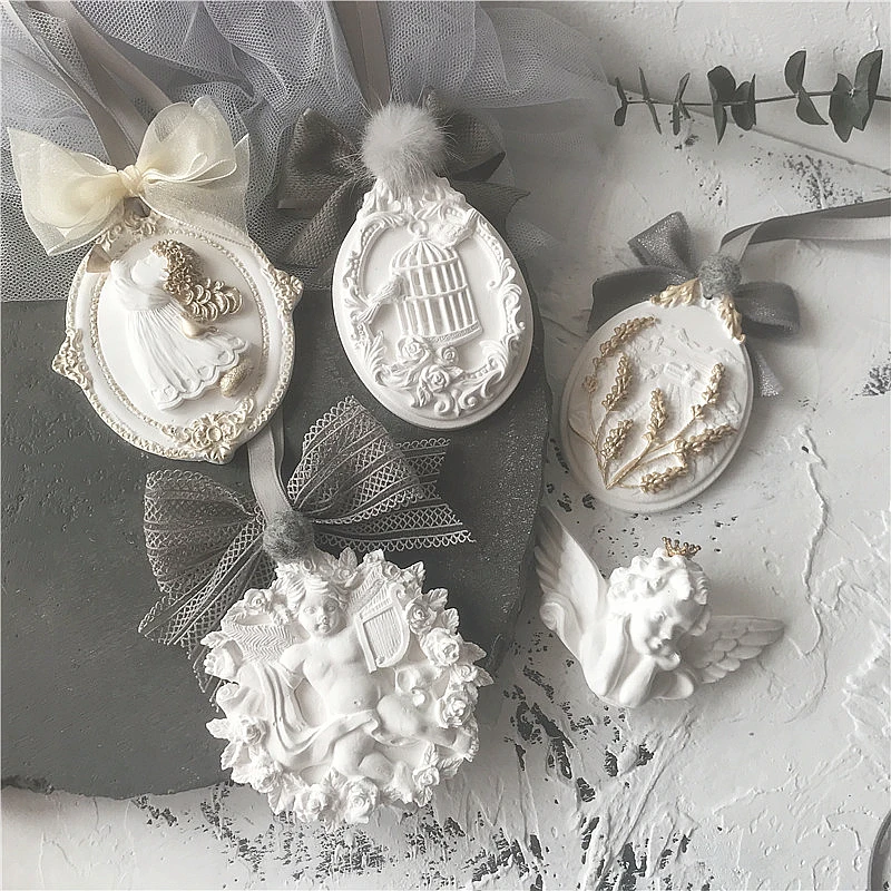 Aroma Gypsum Pendant Silicone Molds Flower Paraffin Tablet Car Ornament Plaster Molds Wardrobe Scented Wax Sheet Angel Mold