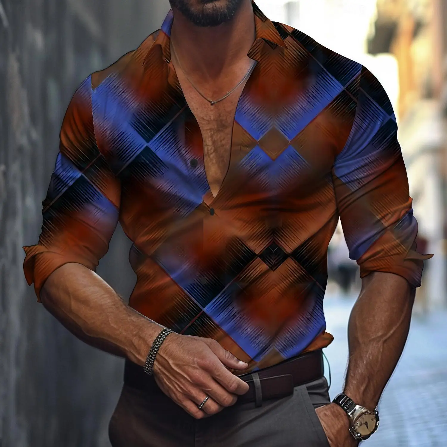 Men's Graphic Geometric Pattern Line Fashion 3D Printed Shirt Button Up Shirt Casual Long Sleeve Shirt Street Blouse for Mens