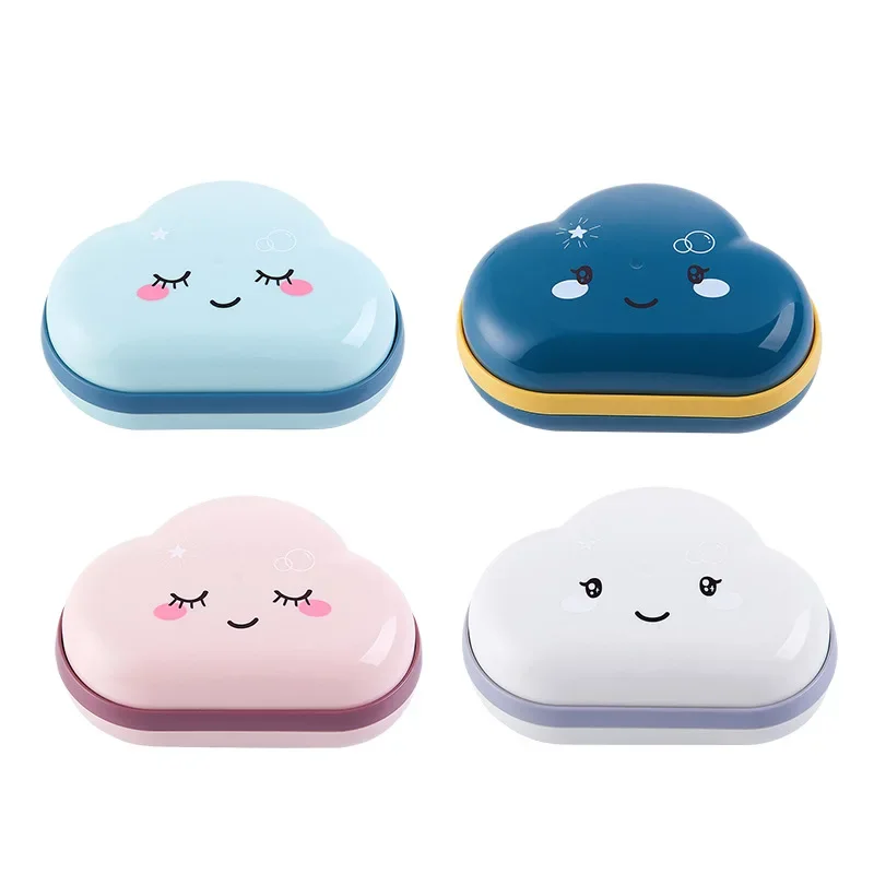 Soap Box Cute Cartoon Clouds Shape Bathroom Drain Soap Holder Portable Travel Soap Portable Bathroom Accessories