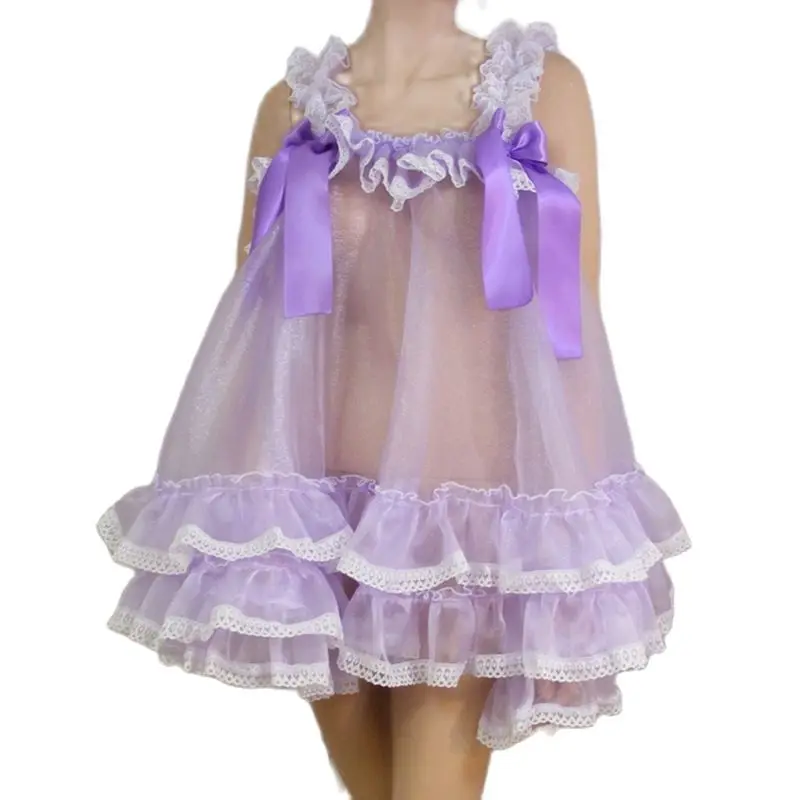 

Adult Giant Baby Sexy Girl Purple Tulle Half transparent Sling Sissy Home Servant Pajamas Role Playing Customized Multi Color