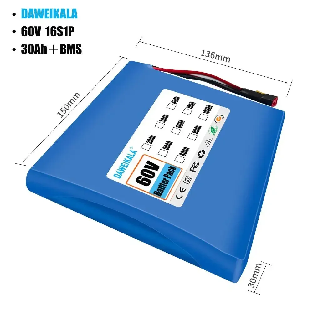 

New 16S1P 60V 30000mAh lithium battery pack, electric balance car torsion car 60V battery 67.2V 30Ah universal battery