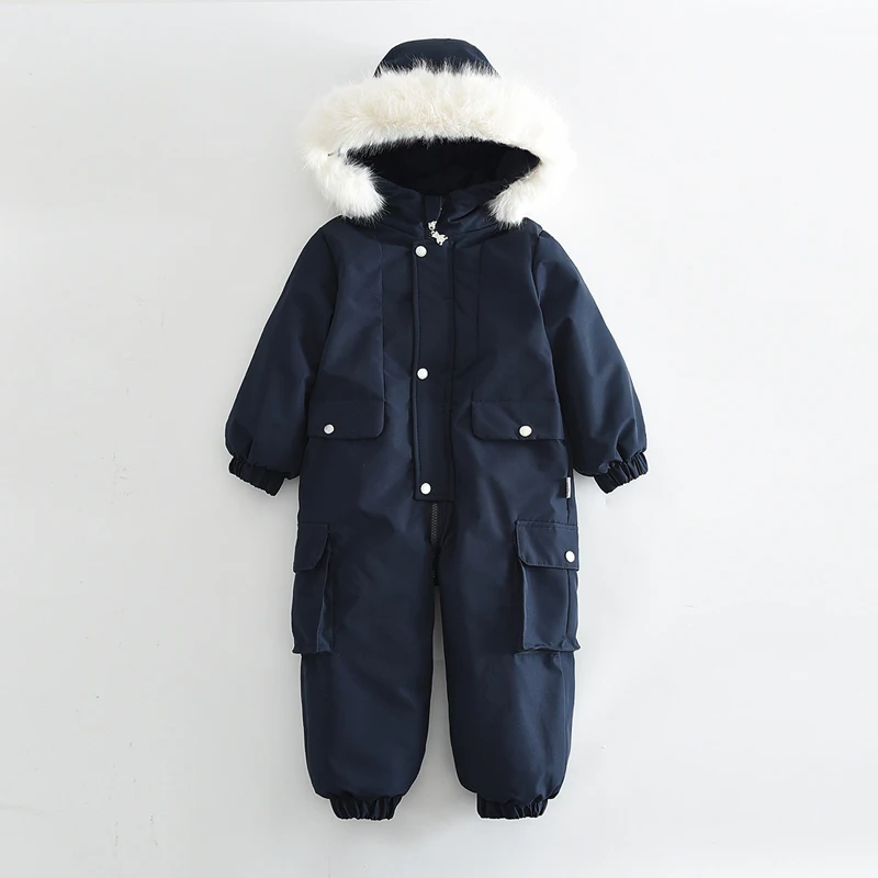 IYEAL Baby Hooded Snowsuit with Faux Fur Trim, Thick Warm Zipper Jumpsuit, Windproof Waterproof Newborn Winter Ski Romper