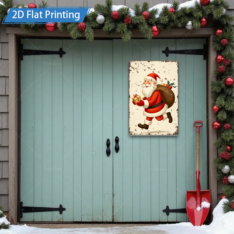[2D FLAT] 1pc Metal Sign Christmas Santa Claus Metal Sign 2D Flat Print Decor