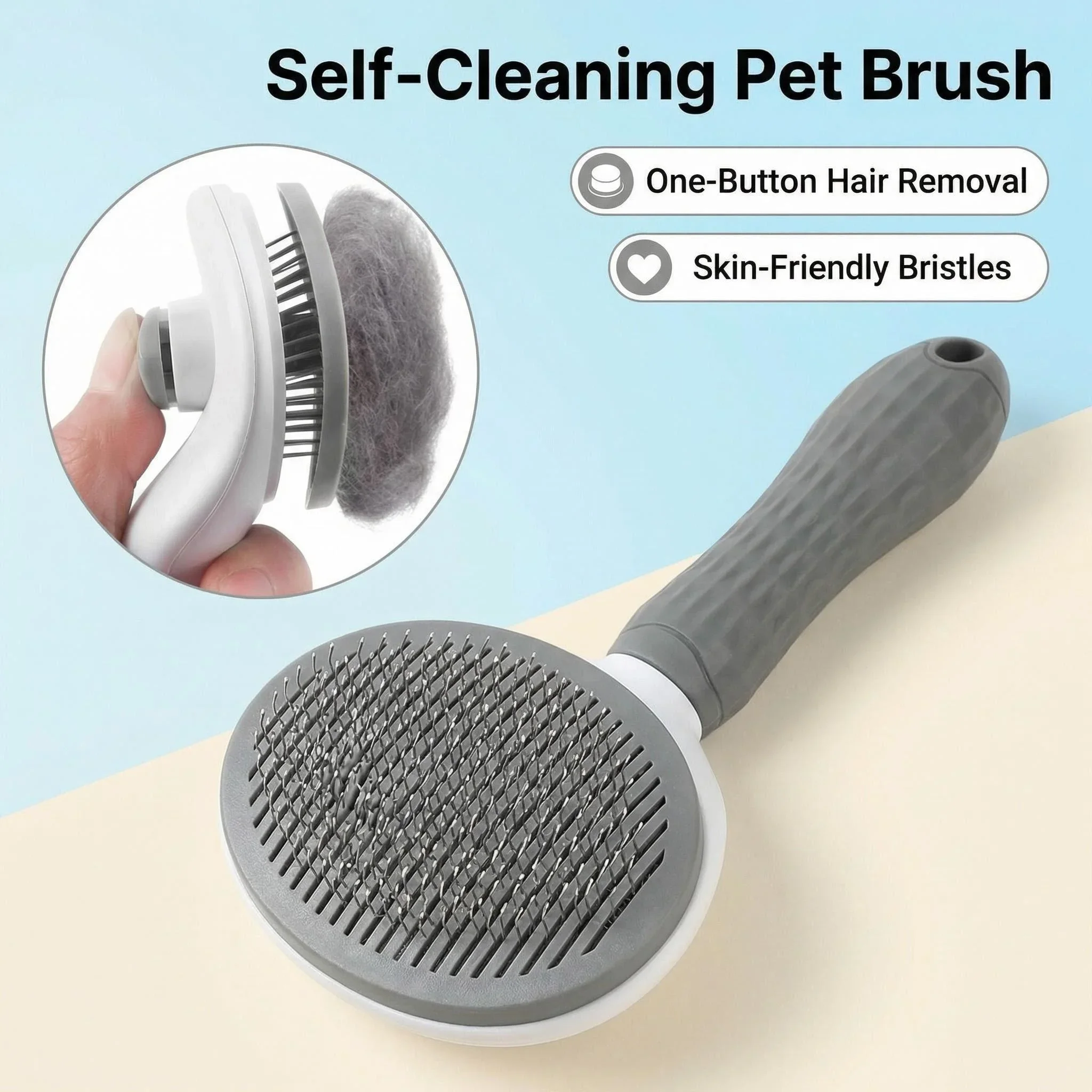 Selbstreinigende Fellbürste für Haustiere, Ein-Klick-Entfilzung für Katzen und Hunde, entfernt lose Haare, Fellpflege-Massagekamm, sicher, sanft, effizient