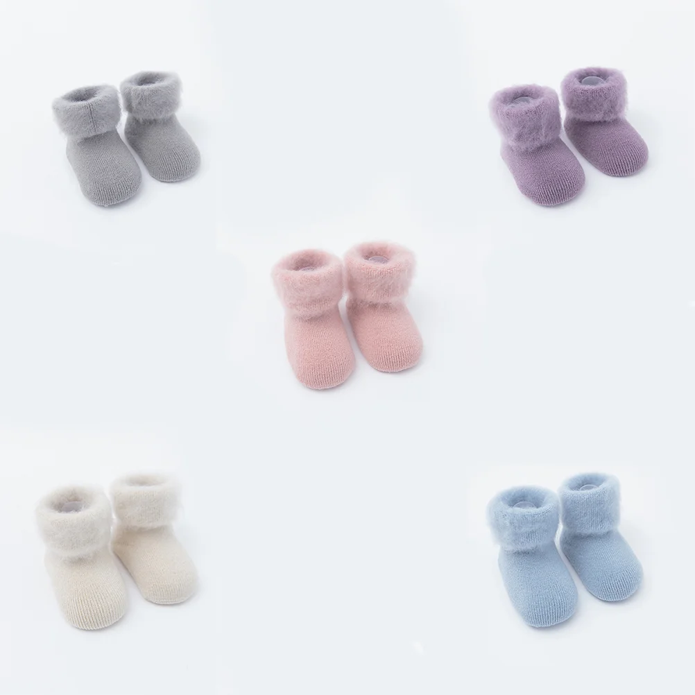 5 Paar dicke Baumwollsocken für Babys, Herbst- und Winter-Manschettsocken, rutschfeste warme Socken, Größe XS (zufällige Farbe)