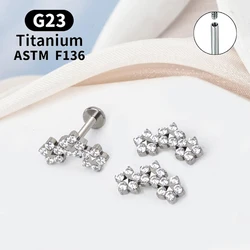 G23 Titanium Stud Earrings Diaphragm Piercing Triple CZ Flower Cluster Labret Internally Threaded Sexy Body Jewelry