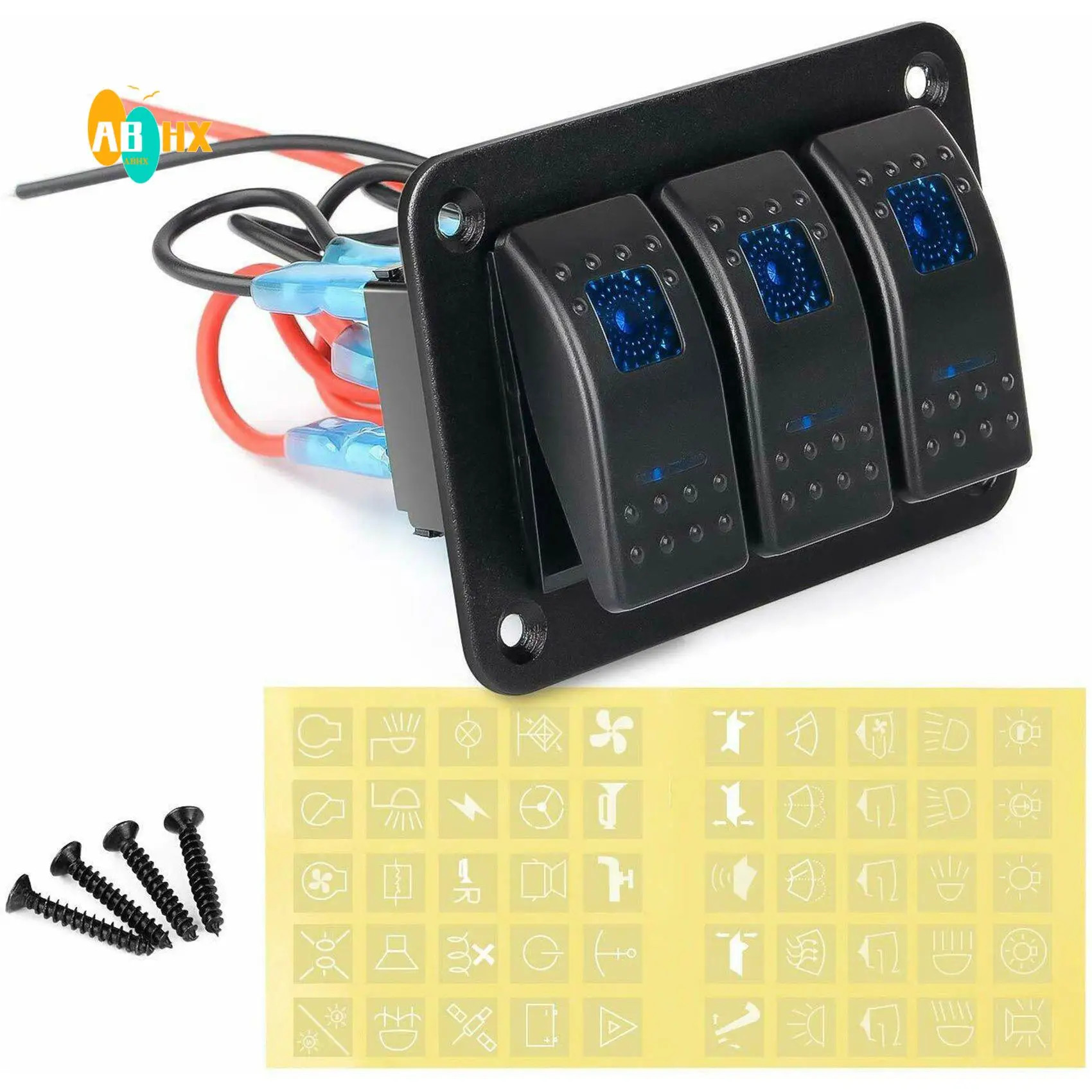 

ABHX-3 Gang Aluminum Panel Toggle Dash 5 Pin ON/Off Pre-Wired Rocker Switch For Automotive Car Marine Boat