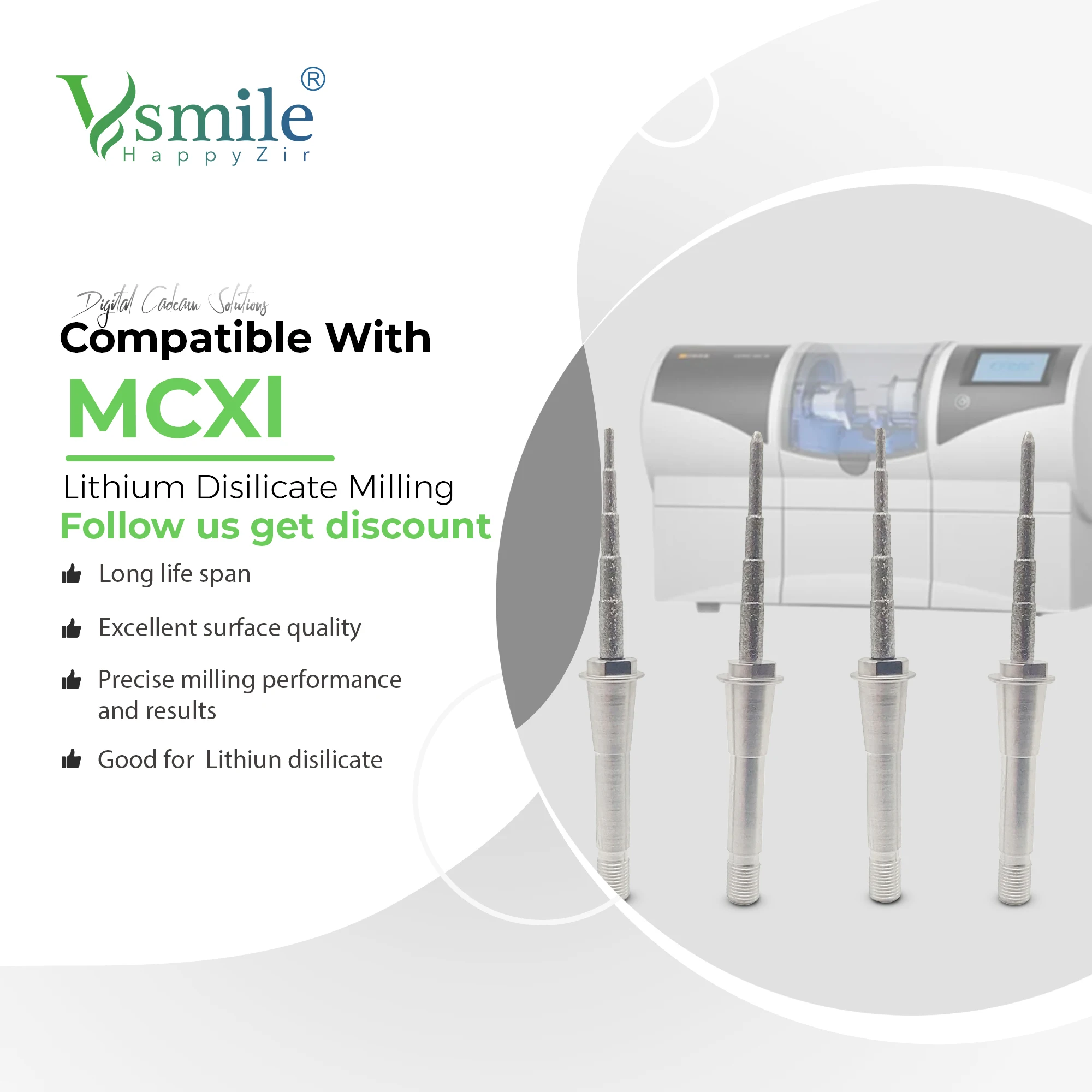 Vsmile Sirona Cerec MC XL Step 12 12S Cylinder Pointed Milling Burs For Glass Ceramics Grinding