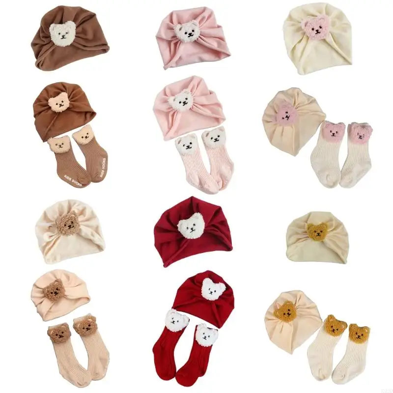 K92D Lovely Toddlers Hat Animal Socks, Spring Autumn Newborns Turban Bonnet
