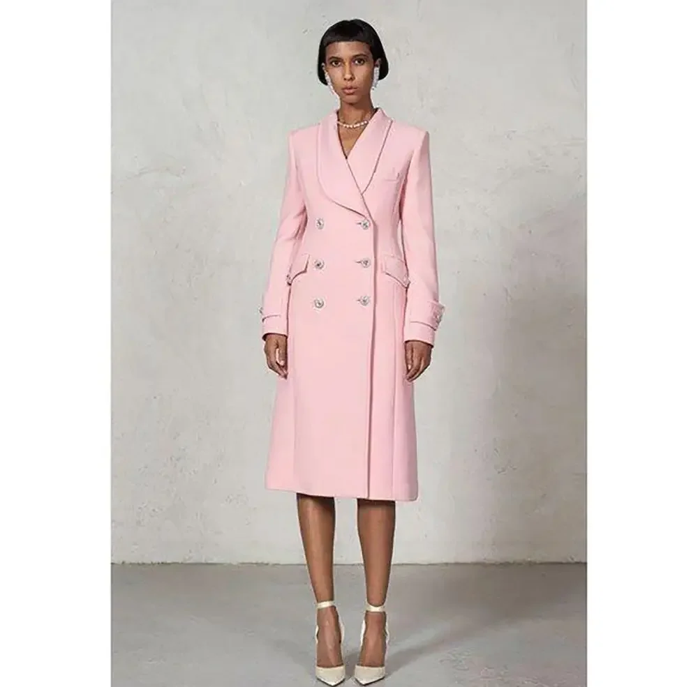 Giacca da donna doppiopetto rosa Nozioni di base alla moda Cappotto lungo da donna formale casual da ufficio Slim Fit Solo 1 blazer