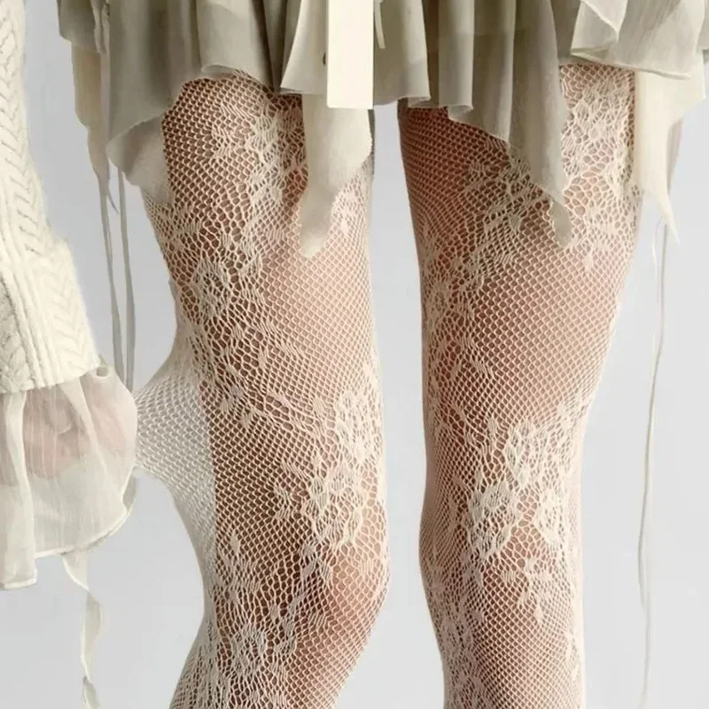 2 pçs lolita oco para fora malha coxa meias altas meia-calça japonesa lolita jk meia retro floral rattan punk sexy meia de renda