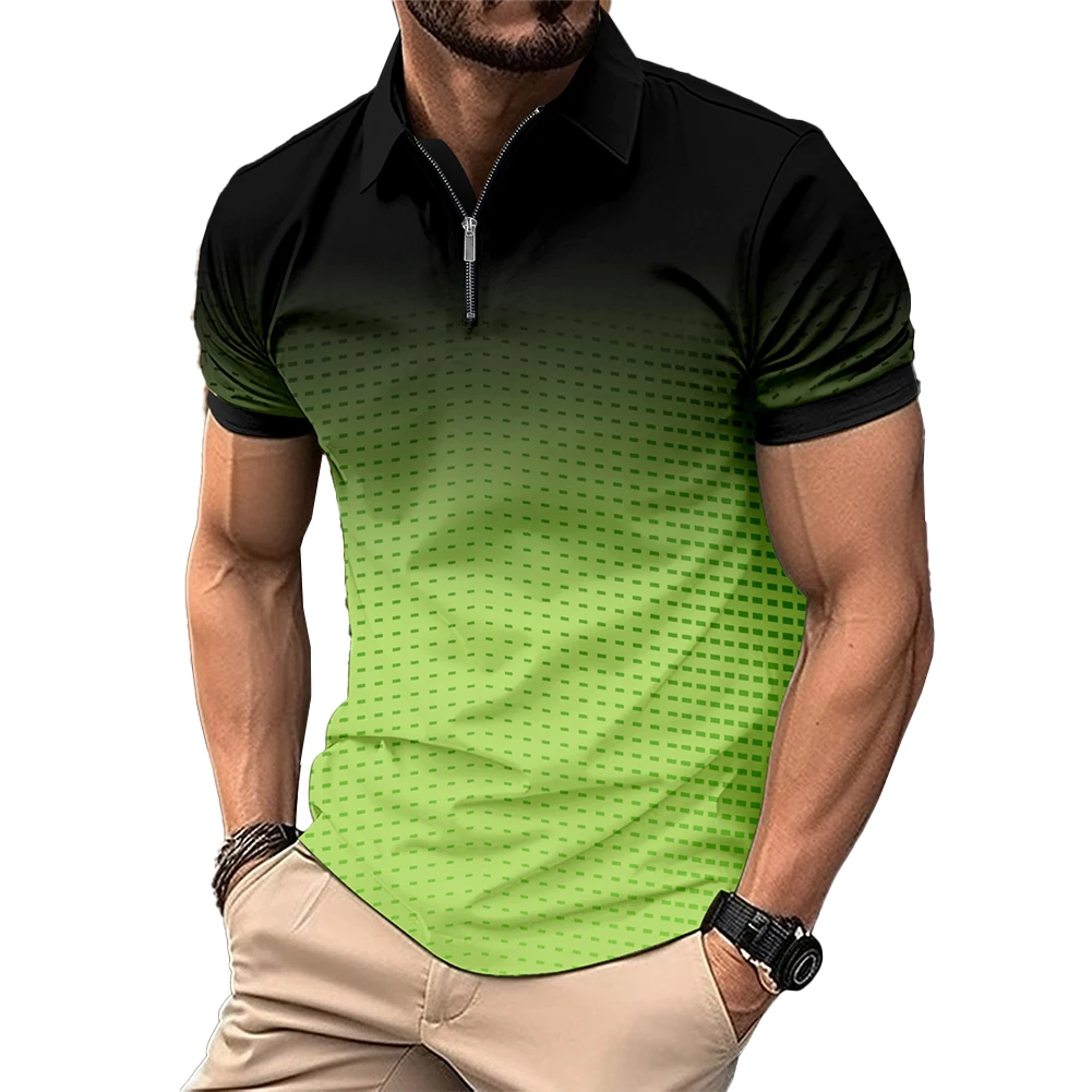 Male Casual Top Men T Shirt Skin-friendly Striped French Style Handsome Lapel Neck Short Sleeve Turn-Down Collar