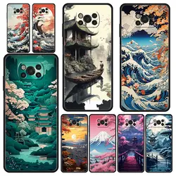 Phone Case For Xiaomi Poco X6 X5 X4 Pro 5G X3 NFC F5 F4 M5 M4 M3 F3 GT C51 C50 C55 Soft Silicone Black Cover Japanese Landscape