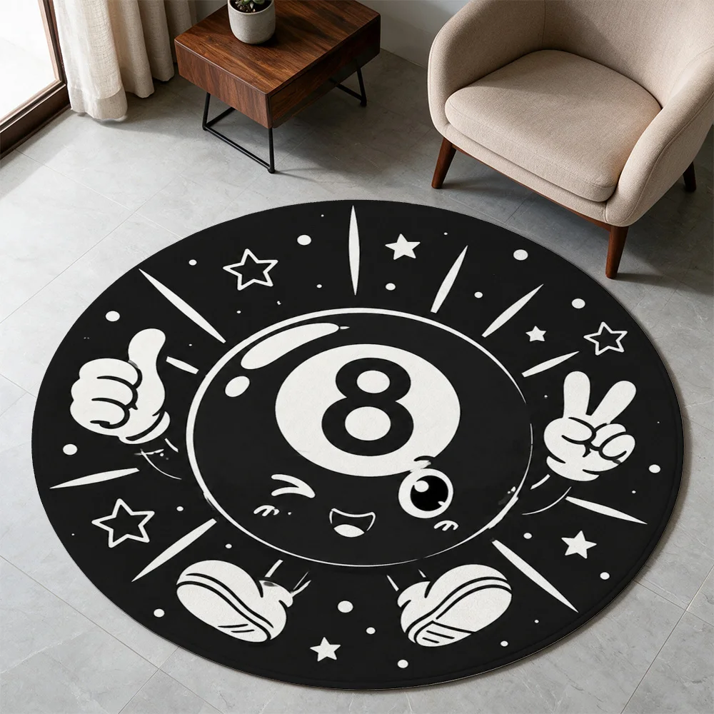 Fun Number Eight Cartoon Character Round Area Rug for Kids Playroom Nursery Decor Cute Birthday Gift Mat