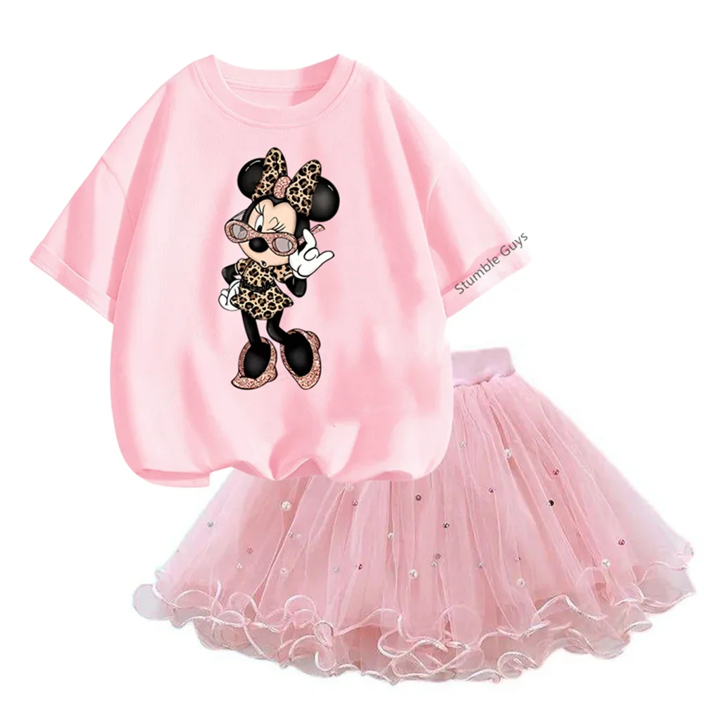 3-14y Girls Minnie Mouse T Shirt & Tutu Mesh Skirt 2pcs Clothes Kids Outfits Pretty Little Baby Dress Fashion Teen Tshirt Set