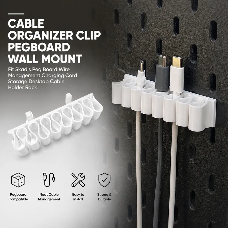 Cable Management Rack Skadis Pegboard Mount Wire Holder Cord Organizer Wall Bracket