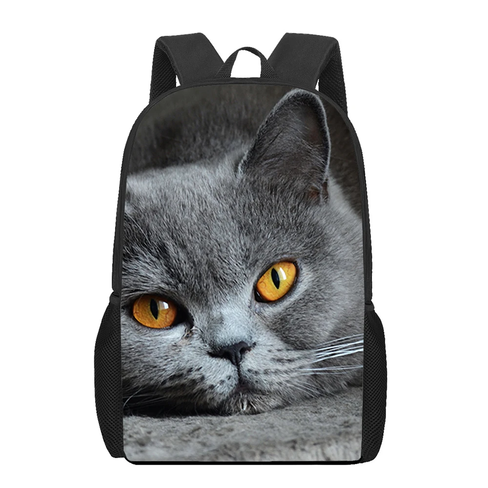 British shorthair cat School Bags For Girls Boys Print Kids Backpacks Women Mochila Students Book Bag Children Shoulder Bag