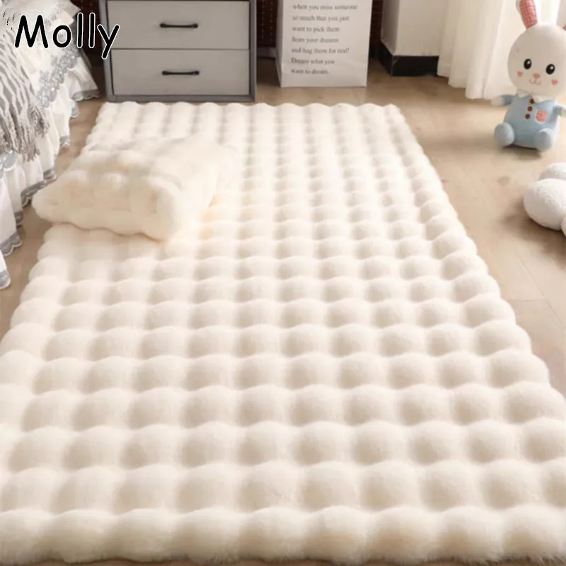 

Luxury Soft Fluffy Faux Fur Carpet for Living Room Bubble Fleece Plush Area Rugs Shaggy Sofa Cushion Anti-Slip Bedside Floor Mat