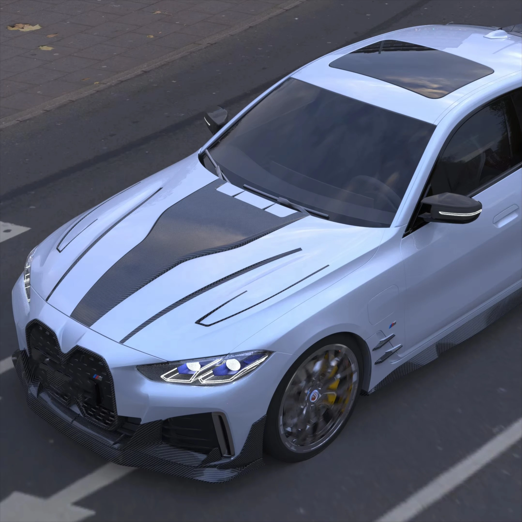 Full Dry Carbon Fiber Car Parts Complete Kits Full Set Body Kits Front Lip Side Skirt Rear Spoiler Hood for  I4