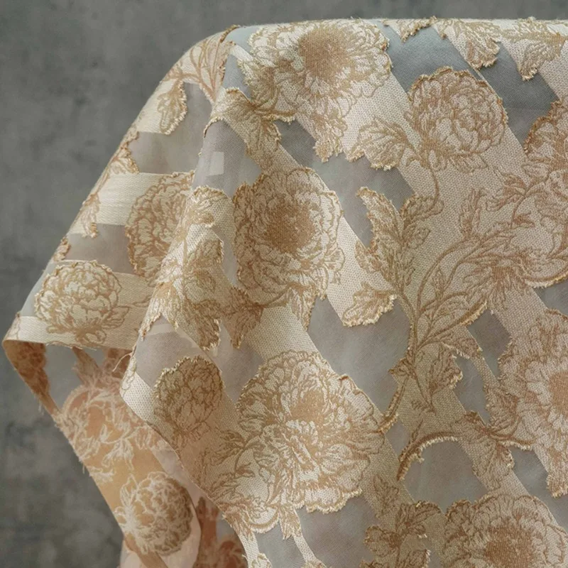 Peony Floral Jacquard Fabric Soft Sheer Cutout Embroidery Elegant Dress Gown Coat Material Spring Summer Fashion Textile