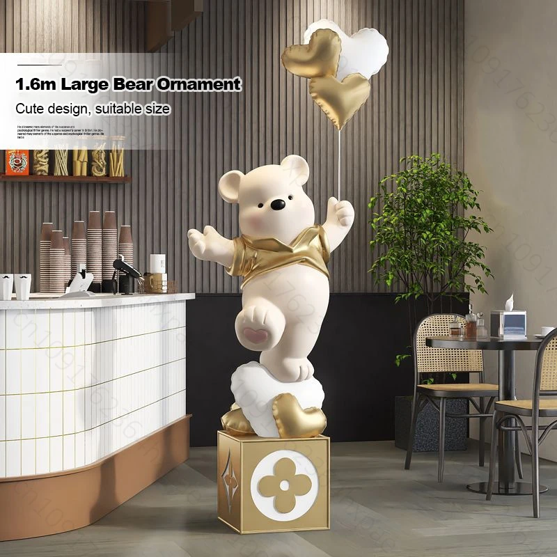 Luxury Resin Standing Ornaments Cartoon Bear Figurine Large Floor Sculpture for Living Room Entryway Home Décor Floor Statue