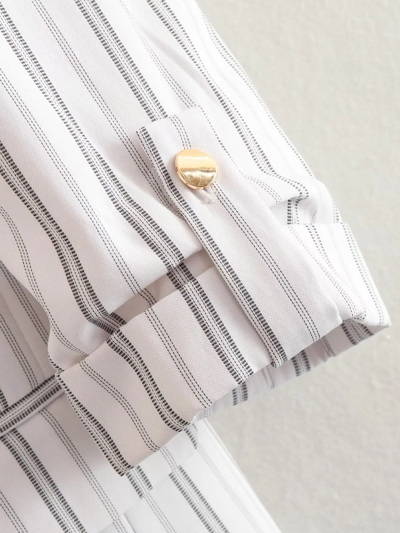 Maxdutti Fashion Vintage Striped Lady Jacket Roll Up Sleeve Casual Blazers Women Office
