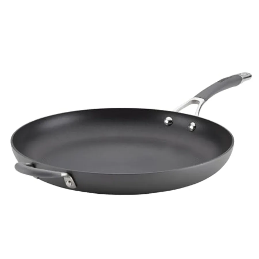 

14 Inch Gray Hard Anodized Nonstick Frying Pan with Helper Handle for Efficient Cooking and Easy Food Release in Kitchen Ideal