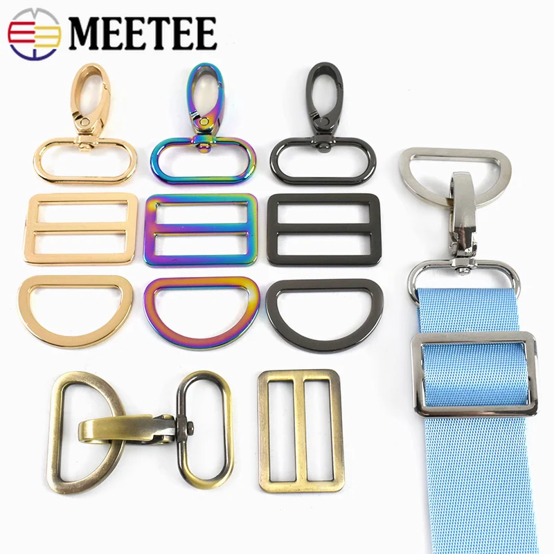 

5Sets 20-38mm Bag Strap Buckle Set with Tri Glide Slider D Ring Metal Buckles for Backpack Clasp Keychain Hook DIY Accessories