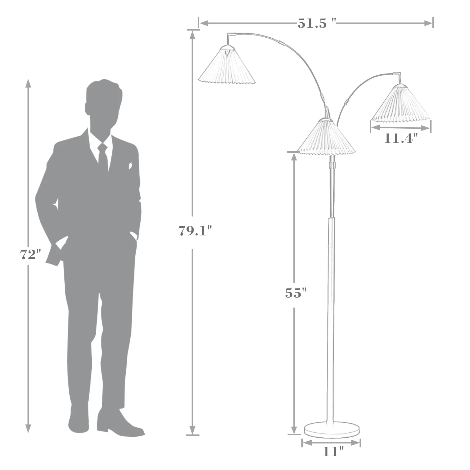 80'' Tall 3-Arm Dimmable Floor Lamp, 0-100% Stepless Brightness Adjustment, 3 Swivel Arches, Dimmer Switch On Pole