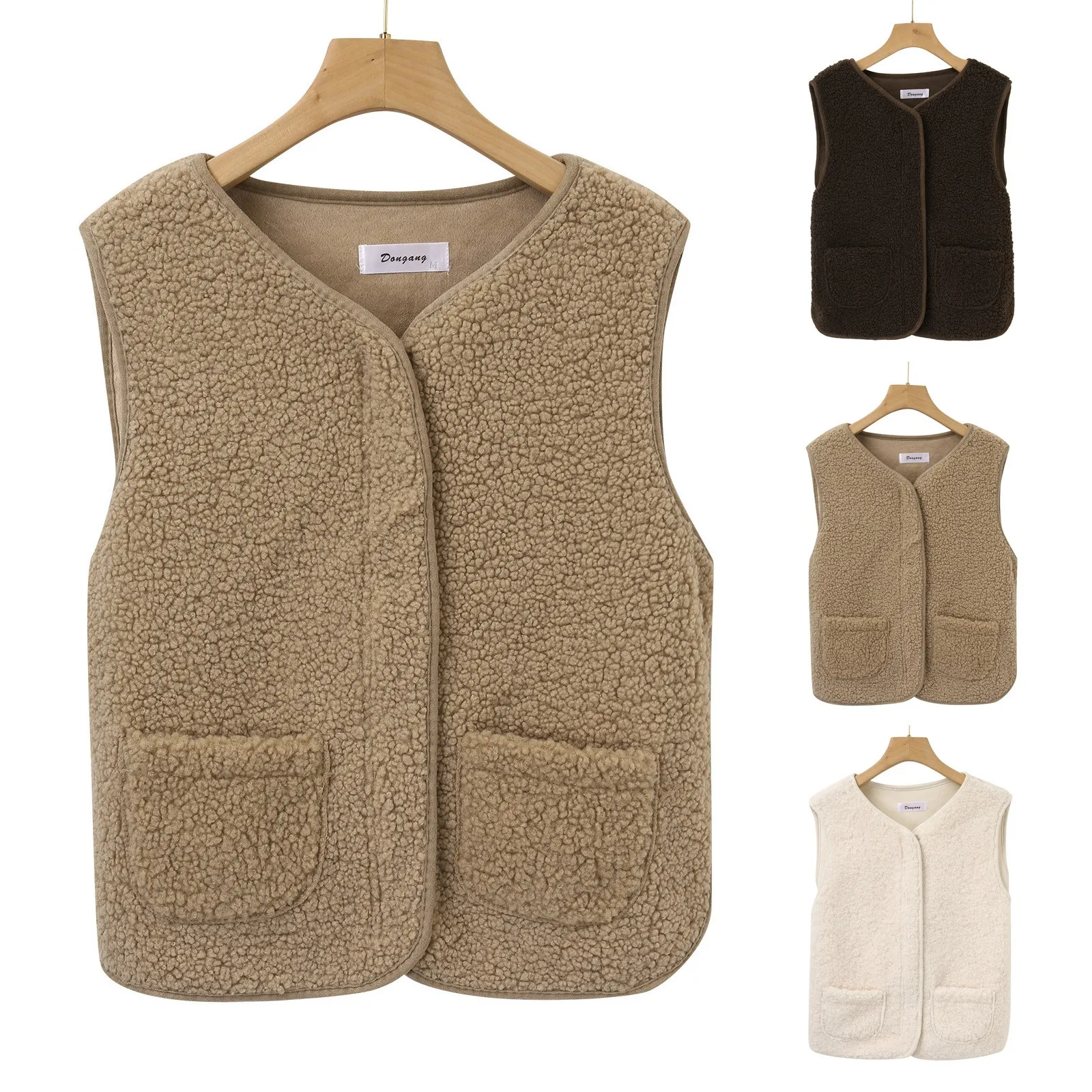 

Vests New Spring Autumn Women Button Waistcoat Lamb Hair Winter Thermal Warm Thick Fleece Vests Sleeveless Jacket Ladies Coats