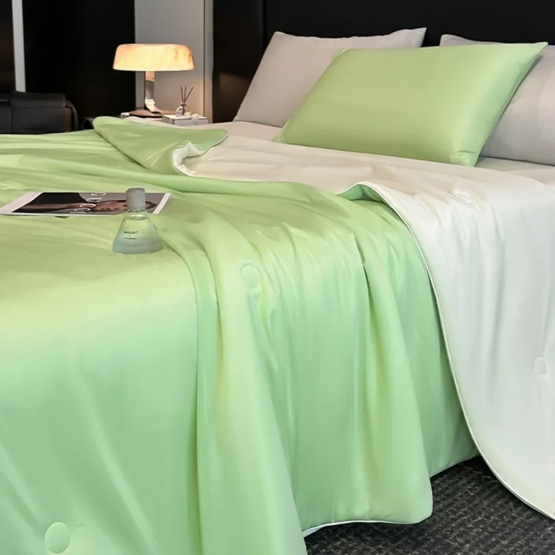 1PC Summer Quilt Smooth SKin-friendly Air Condition Blanket Lightweight Green AB Side Thin Comforter Full Home Dorm Drop Ship