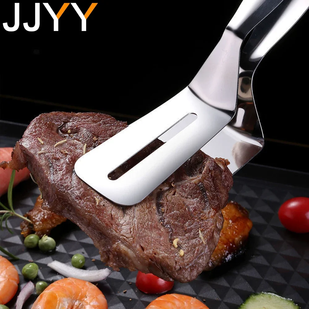 JJYY Stainless Steel Multifunctional Spatula Clip Steak Flip Tongs Toast Pancake Clip Kitchen Cooking Turner